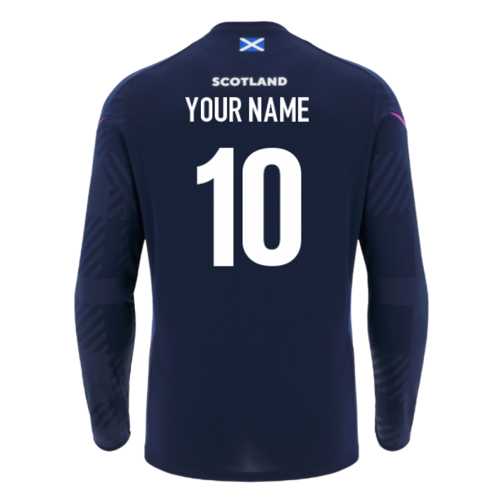 2025-2026 Scotland Rugby Training Poly LS Shirt (Navy) (Your Name) Product - Hero Shirts Macron