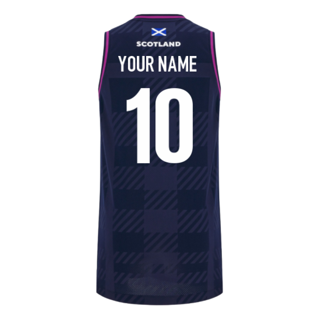 2025-2026 Scotland Rugby Basketball Singlet (Navy) (Your Name) Product - Hero Shirts Macron