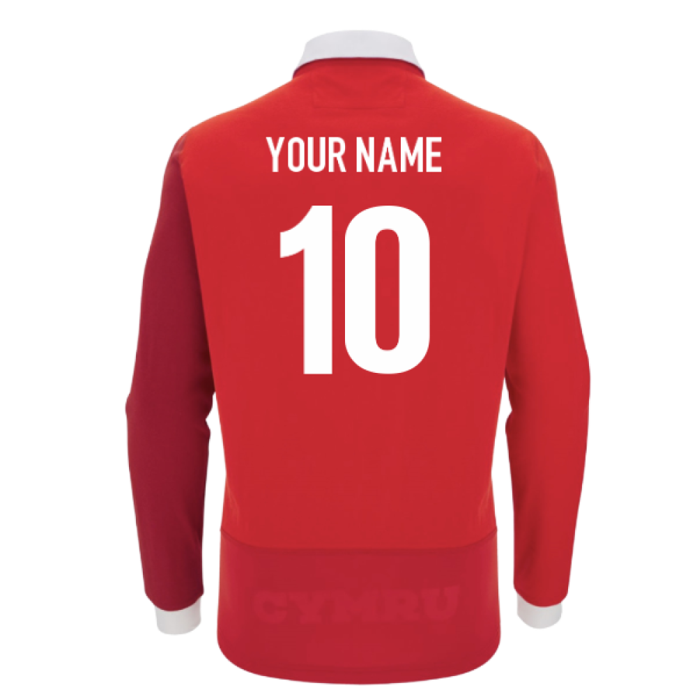 2025-2026 Wales Home Cotton LS Rugby Shirt (Your Name) Product - Hero Shirts Macron