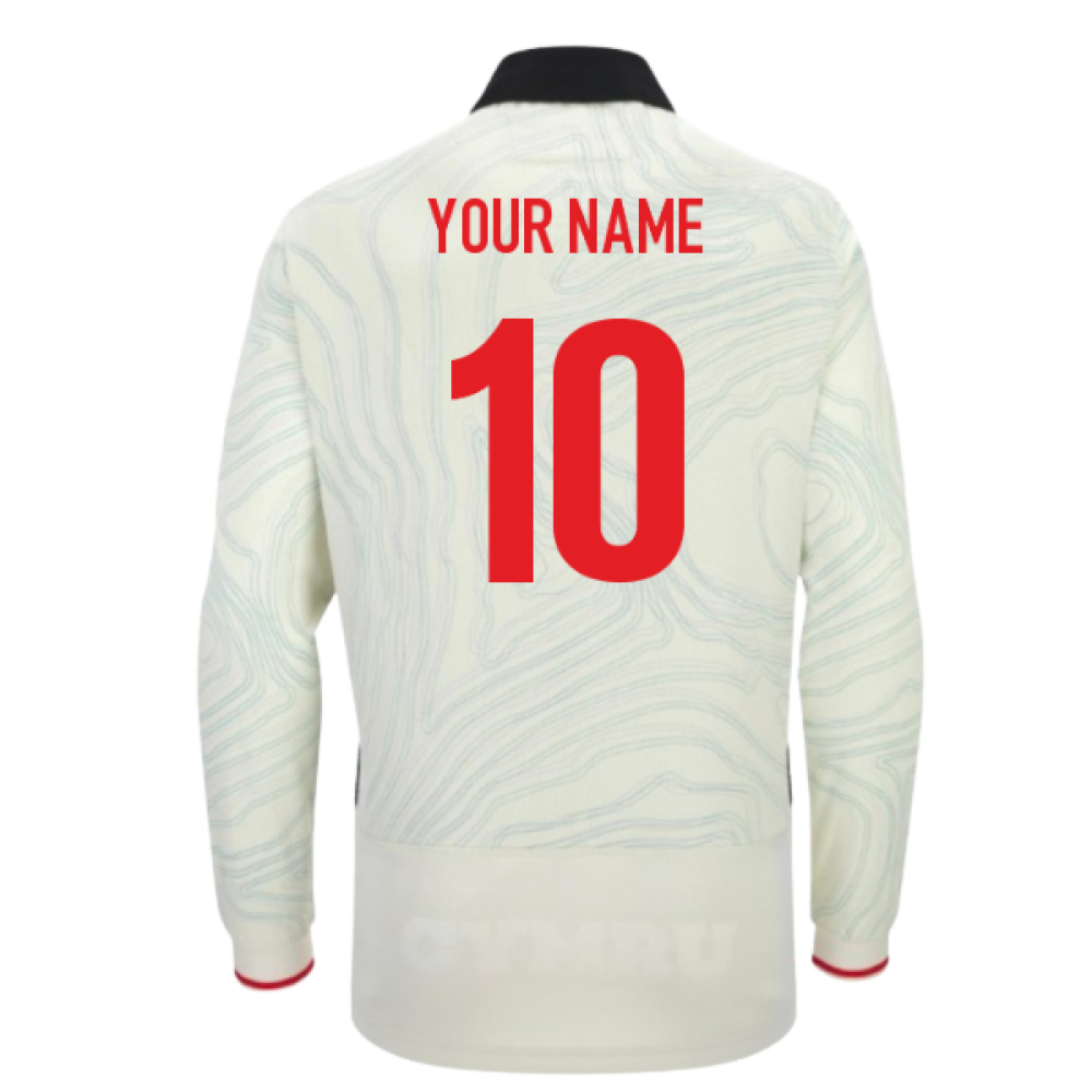 2025-2026 Wales WRU Rugby Away Cotton LS Shirt (Your Name) Product - Hero Shirts Macron