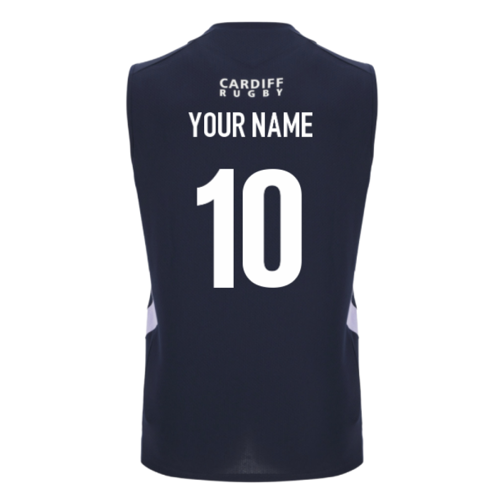 2025-2026 Cardiff Blues Training Poly Sleeveless Shirt (Navy) (Your Name) Product - Hero Shirts Macron