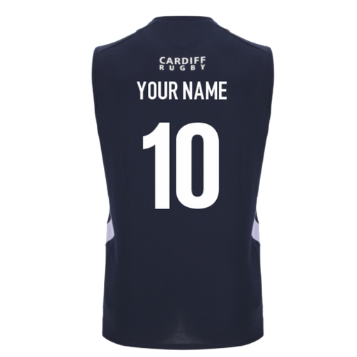 2025-2026 Cardiff Blues Training Poly Sleeveless Shirt (Navy) (Your Name) Product - Hero Shirts Macron