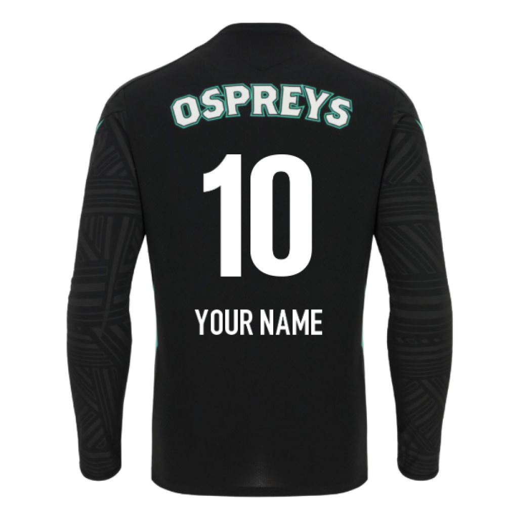 2025-2026 Ospreys Rugby Poly LS Training Tee (Black) (Your Name) Product - Hero Shirts Macron