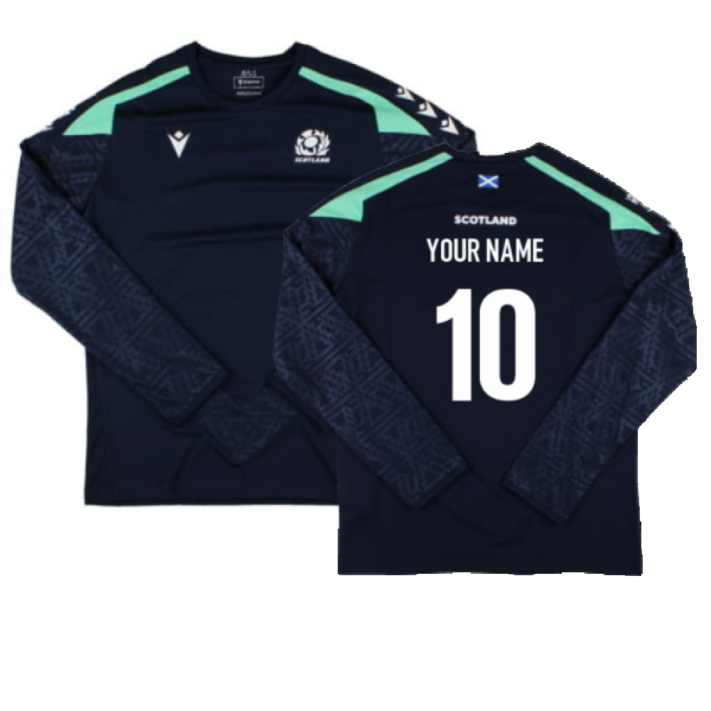 2024-2025 Scotland Rugby LS Training Poly Shirt (Navy) - Kids (Your Name) Product - Hero Shirts Macron   