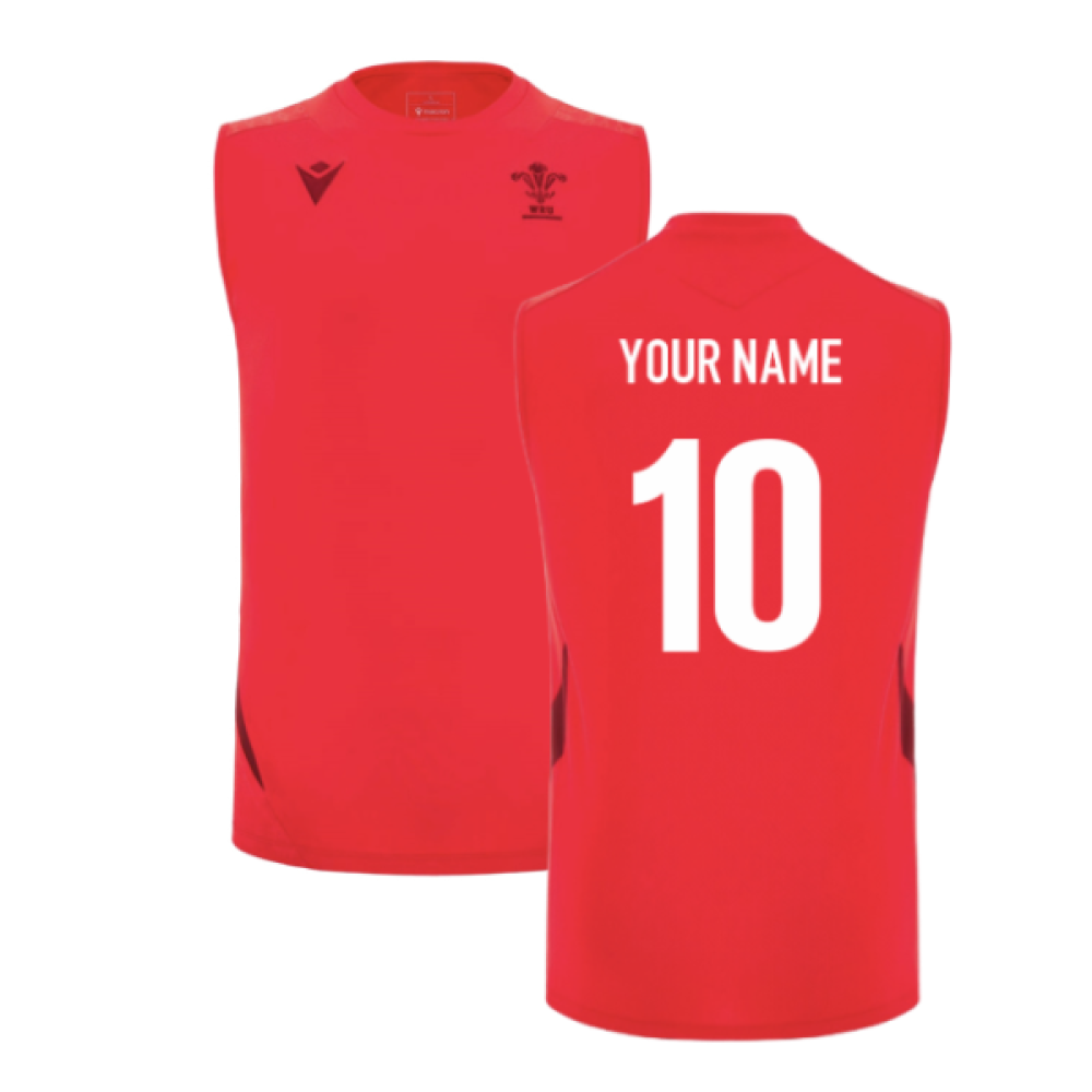2025-2026 Wales Rugby Training Sleeveless Shirt (Red) (Your Name) Product - Hero Shirts Macron