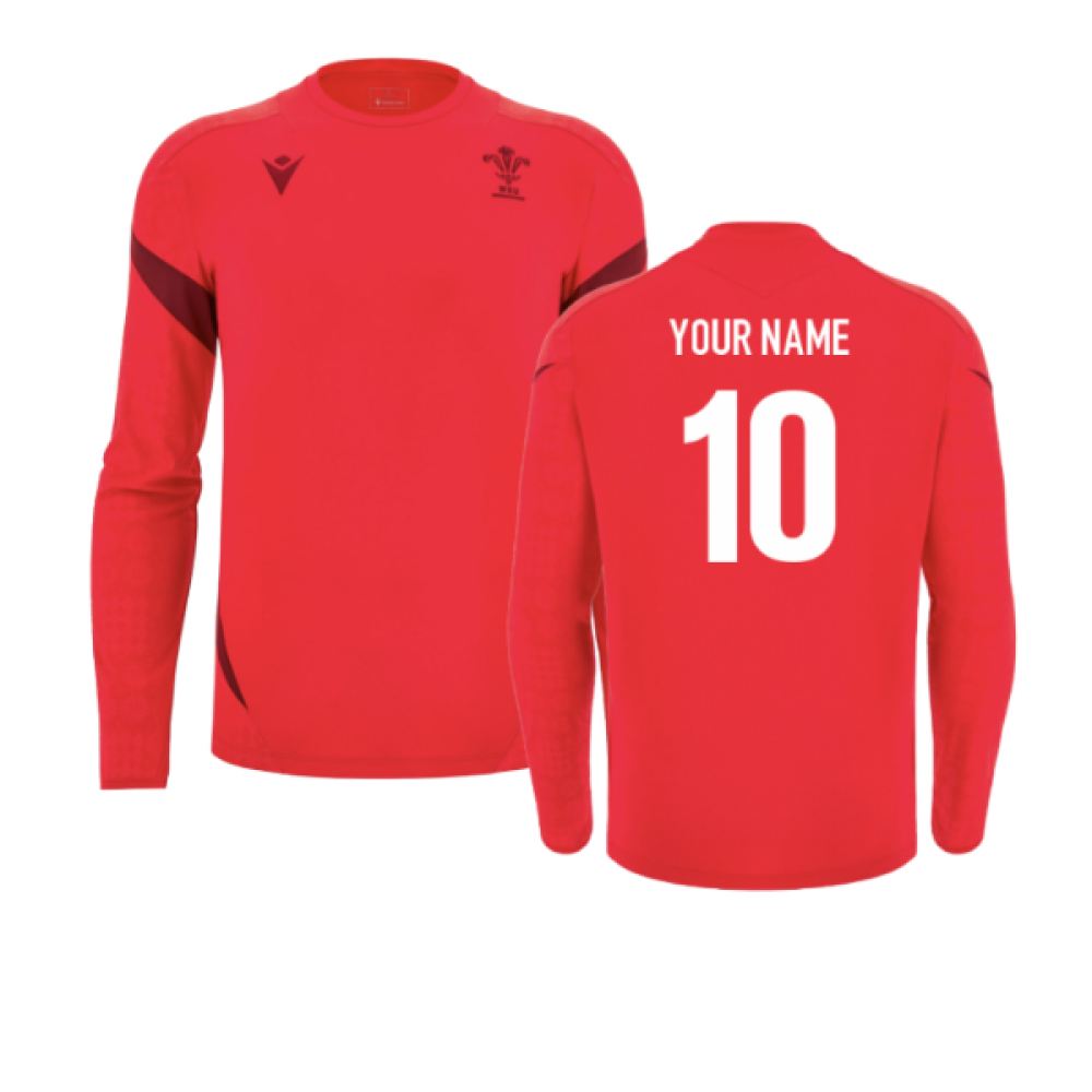 2025-2026 Wales WRU Rugby LS Player Training Shirt (Red) (Your Name) Product - Hero Shirts Macron