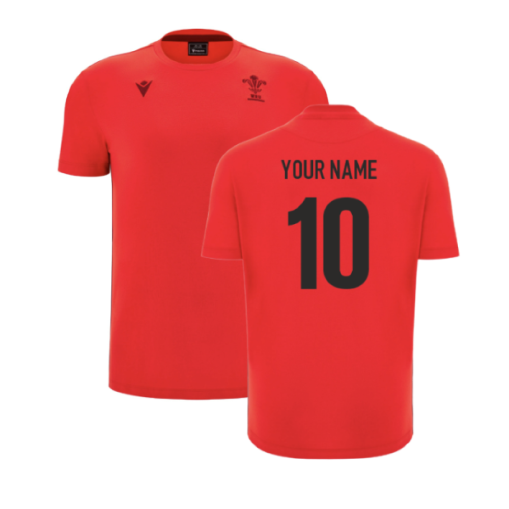 2025-2026 Wales WRU Travel Cotton Tee (Red) - Kids (Your Name) Product - Hero Shirts Macron