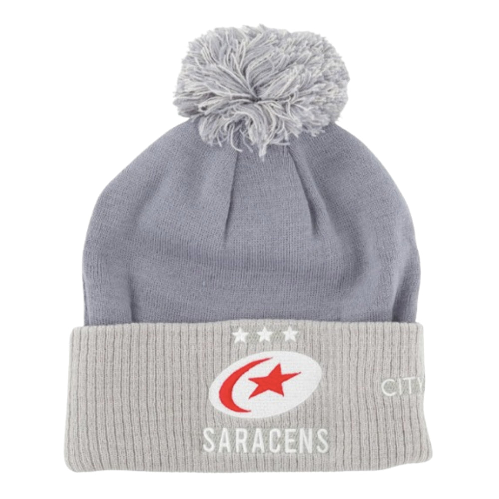 2023-2024 Saracens Rugby Bobble Beanie Hat (Grey) Product - Hoodies Castore   