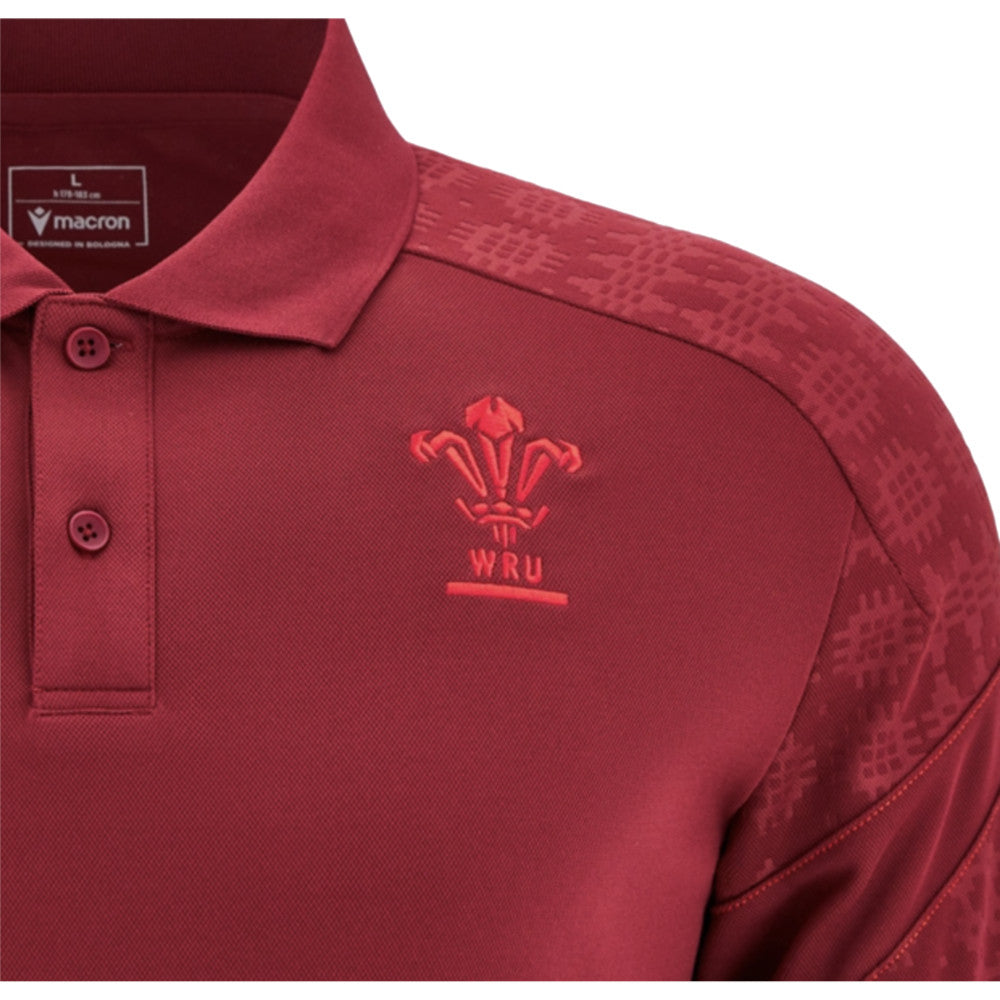 2025-2026 Wales WRU Travel Poly Polo Shirt (Deep Red) Product - Polo Shirts Macron