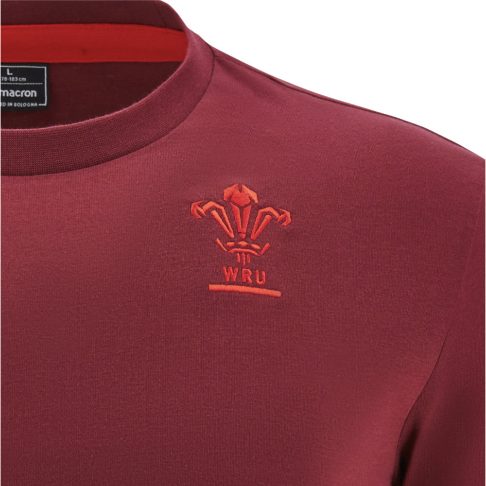 2025-2026 Wales WRU Rugby Travel Cotton Tee (Deep Red) Product - T-Shirt Macron