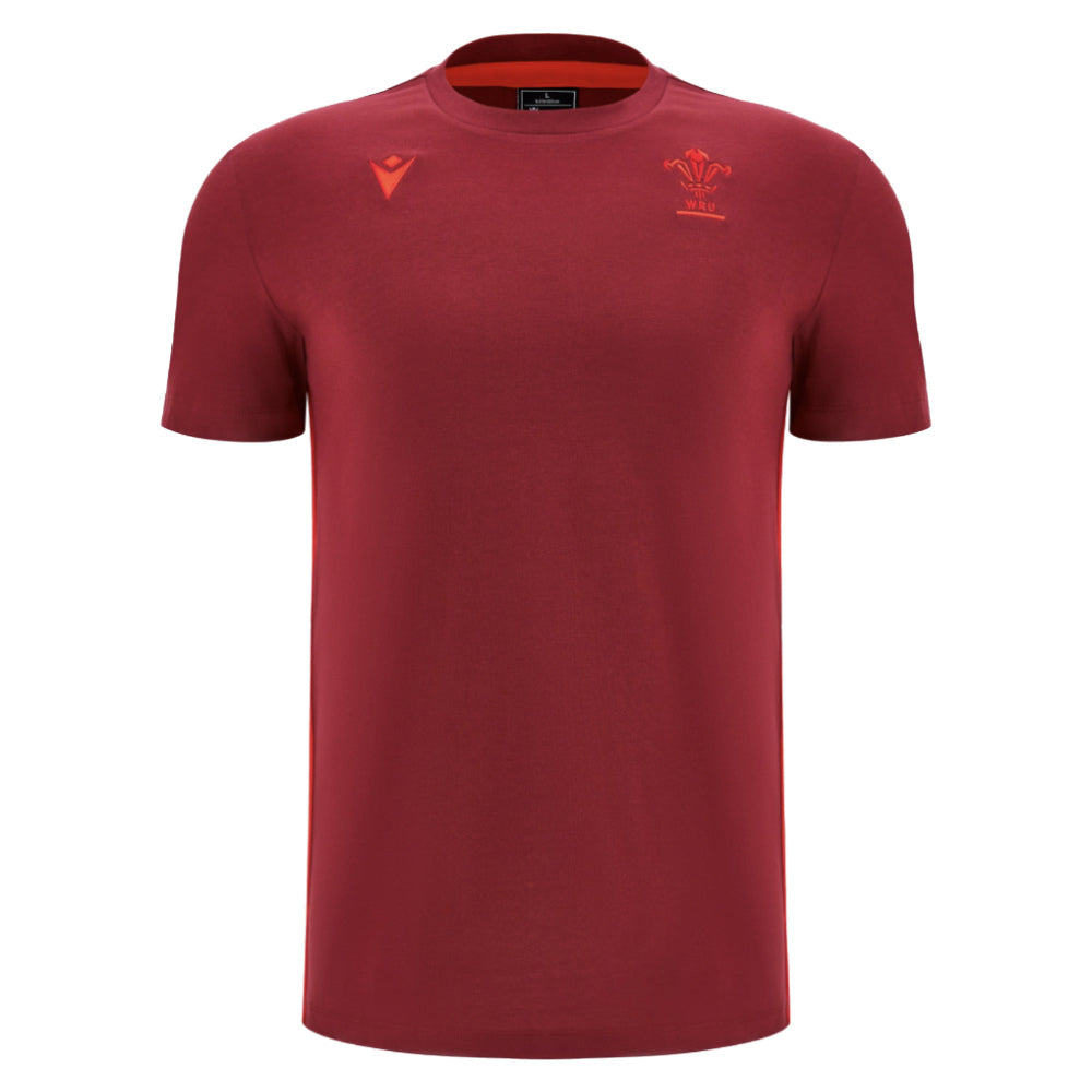 2025-2026 Wales WRU Rugby Travel Cotton Tee (Deep Red) Product - T-Shirt Macron
