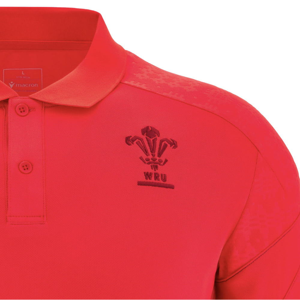 2025-2026 Wales WRU Rugby Travel Poly Polo Shirt (Red) Product - Polo Shirts Macron