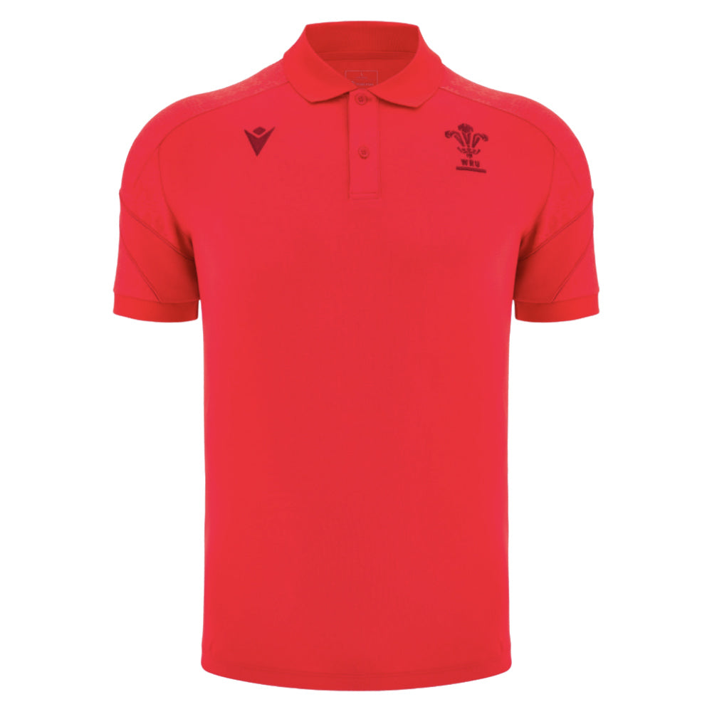 2025-2026 Wales WRU Rugby Travel Poly Polo Shirt (Red) Product - Polo Shirts Macron