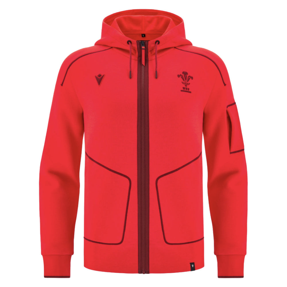 2025-2026 Wales WRU Ath Travel Player Full Zip (Red) Product - Training Tops Macron
