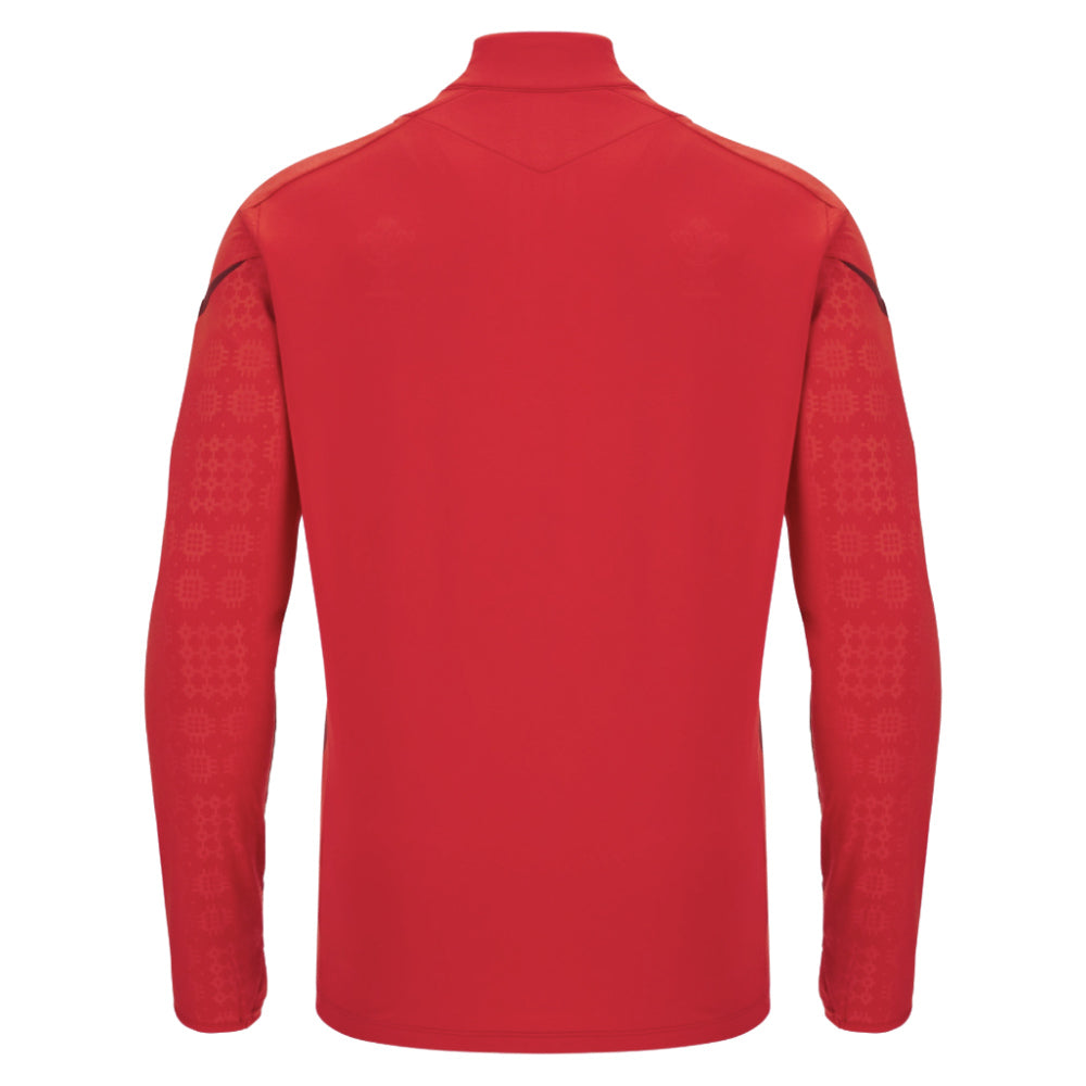 2025-2026 Wales WRU Training Player Quarter Zip Top (Red) Product - Training Tops Macron
