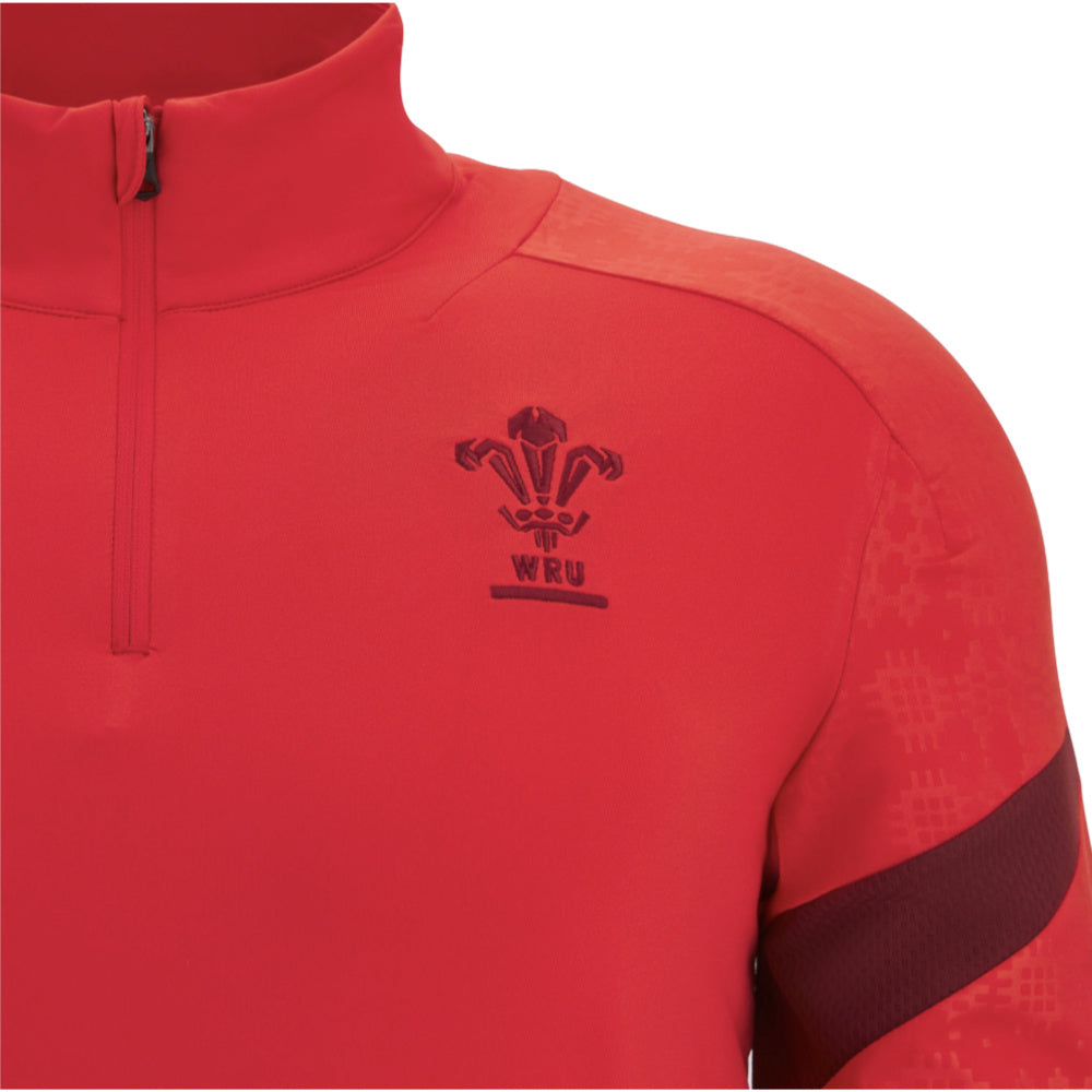 2025-2026 Wales WRU Training Player Quarter Zip Top (Red) Product - Training Tops Macron