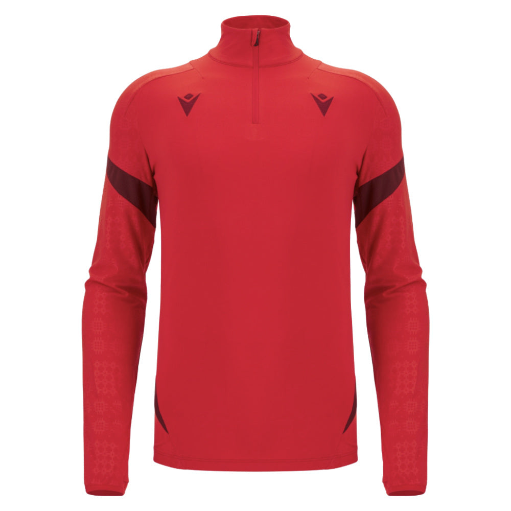2025-2026 Wales WRU Training Player Quarter Zip Top (Red) Product - Training Tops Macron