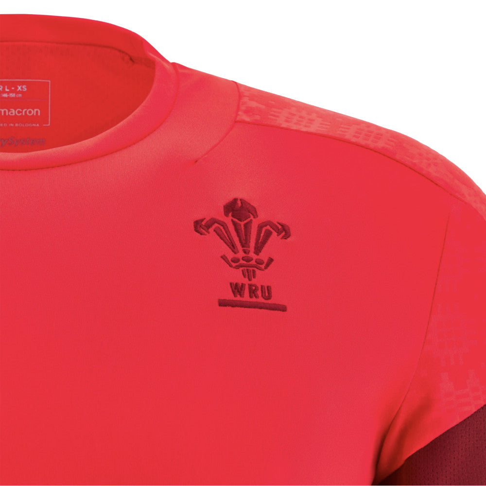 2025-2026 Wales WRU Player Training Shirt (Red) - Kids Product - Training Shirts Macron