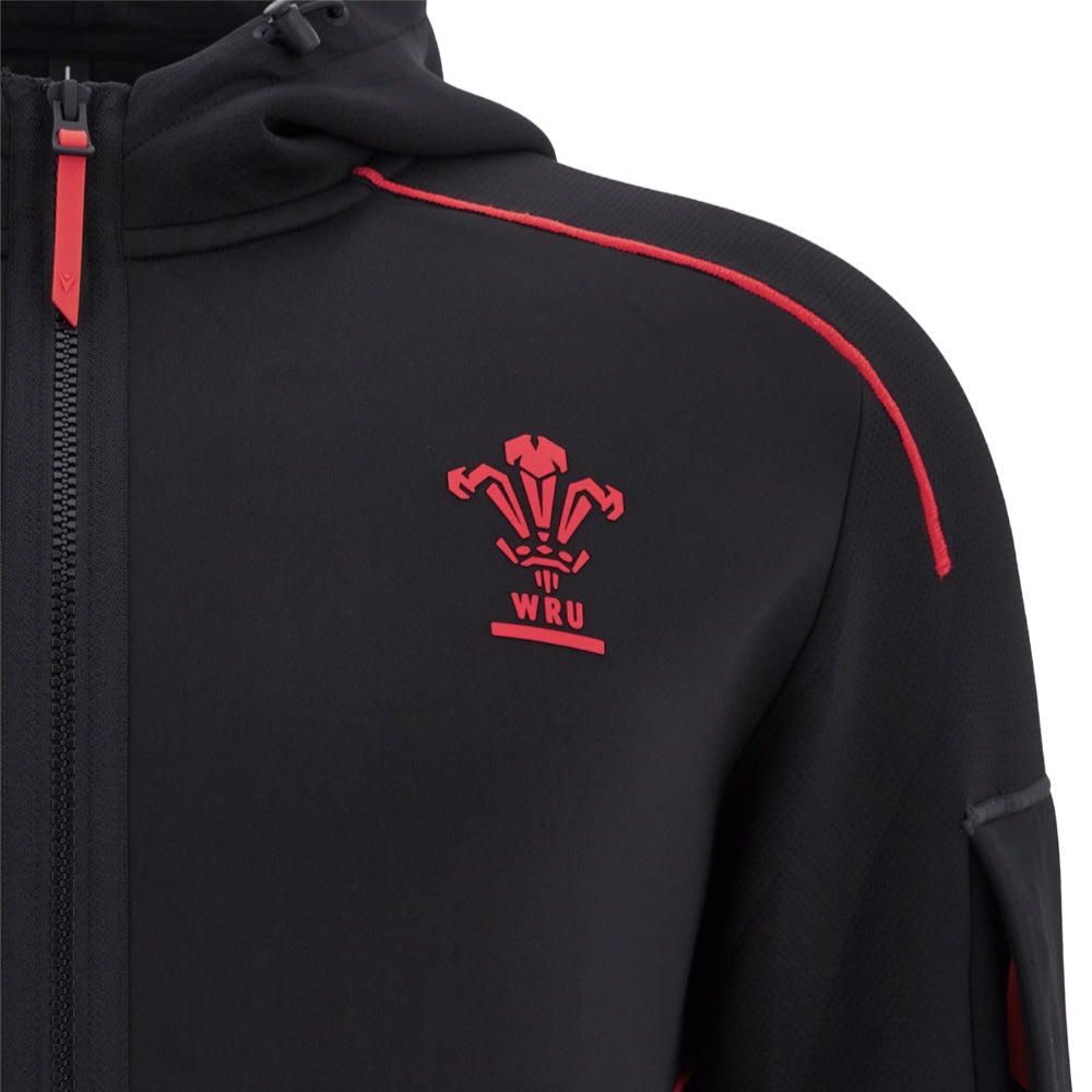 2025-2026 Wales WRU Ath Travel Tech Hoody (Black) Product - Hoodies Macron