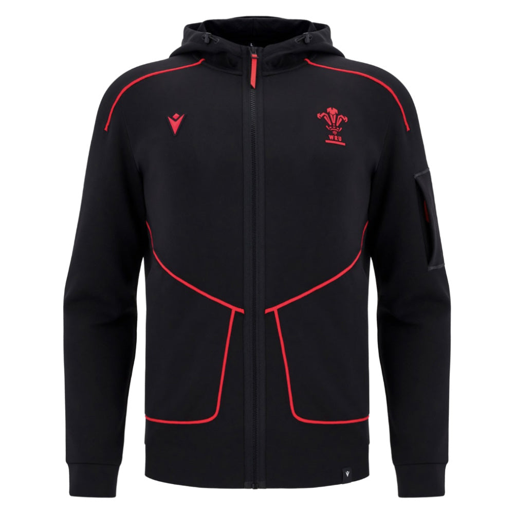 2025-2026 Wales WRU Ath Travel Tech Hoody (Black) Product - Hoodies Macron