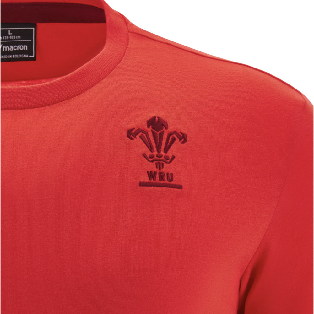 2025-2026 Wales WRU Rugby Travel Cotton Tee (Red) Product - T-Shirt Macron