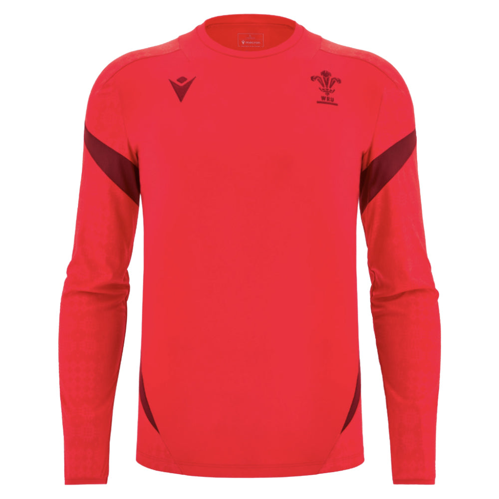 2025-2026 Wales WRU Rugby LS Player Training Shirt (Red) Product - Training Shirts Macron