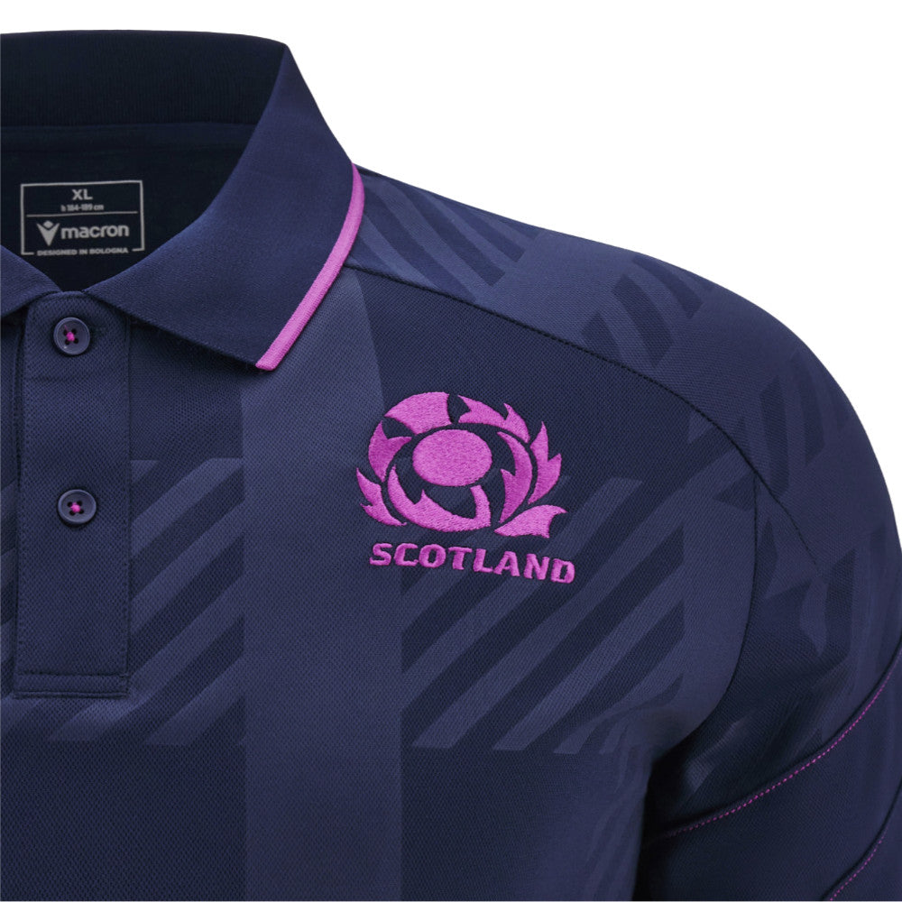 2025-2026 Scotland Rugby Travel Poly Polo Shirt (Navy) Product - Polo Shirts Macron