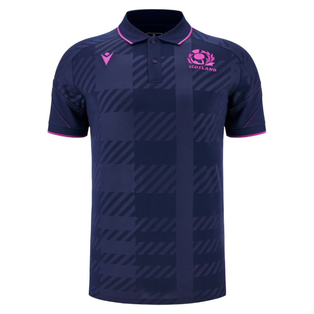 2025-2026 Scotland Rugby Travel Poly Polo Shirt (Navy) Product - Polo Shirts Macron