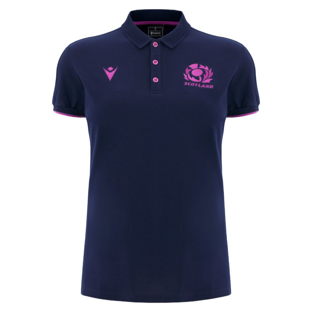 2025-2026 Scotland Rugby Travel Polo Shirt (Navy) - Womens Product - Polo Shirts Macron