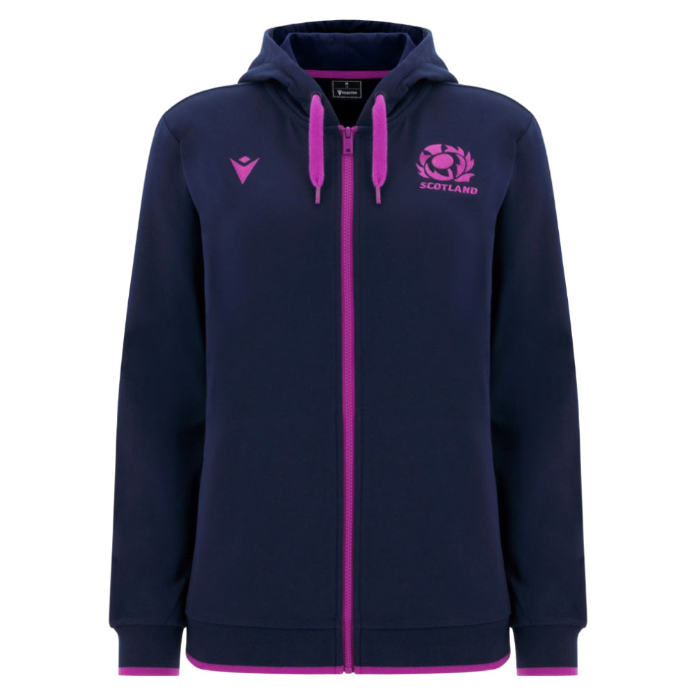 2025-2026 Scotland Rugby Travel Full Zip Hoody (Navy) - Womens Product - Hoodies Macron