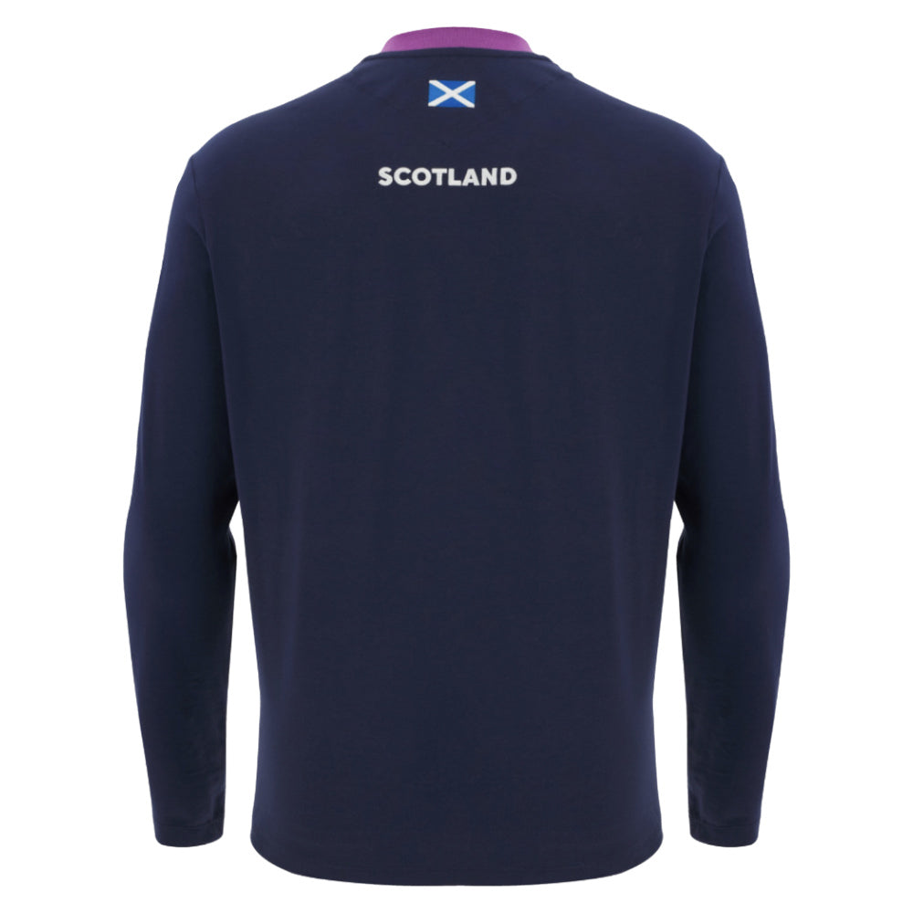 2025-2026 Scotland Rugby Ath Cotton LS Tee (Navy) Product - T-Shirt Macron