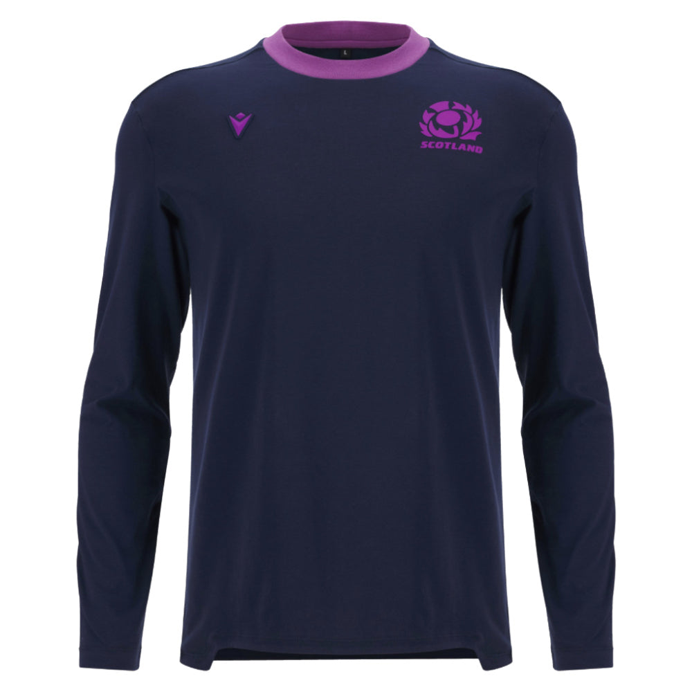 2025-2026 Scotland Rugby Ath Cotton LS Tee (Navy) Product - T-Shirt Macron