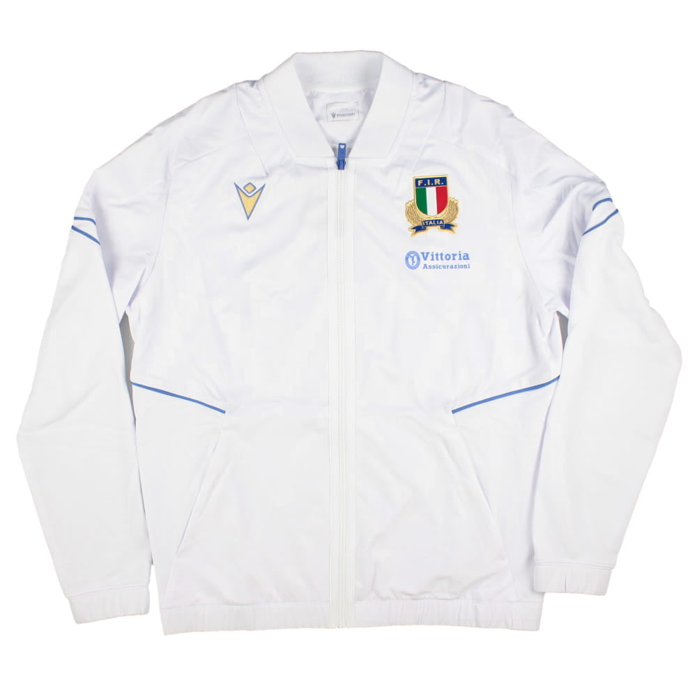 2025-2026 Italy FIR Rugby Training Full Zip Top (White) Product - Training Tops Macron