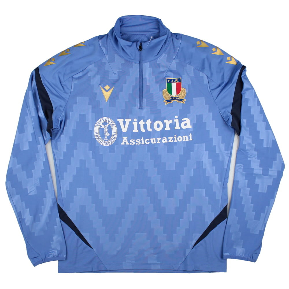 2025-2026 Italy FIR Rugby Training Half Zip Top (Blue) Product - Training Tops Macron
