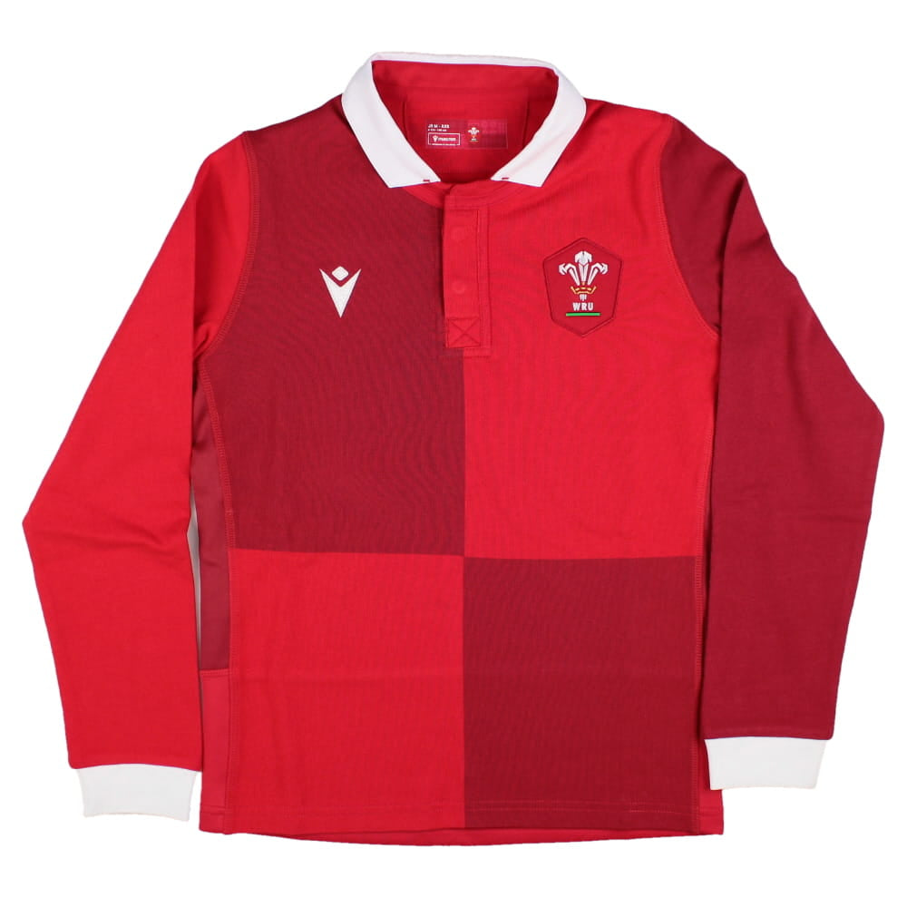 2025-2026 Wales WRU Home LS Cotton Rugby Shirt (Kids) Product - Football Shirts Macron