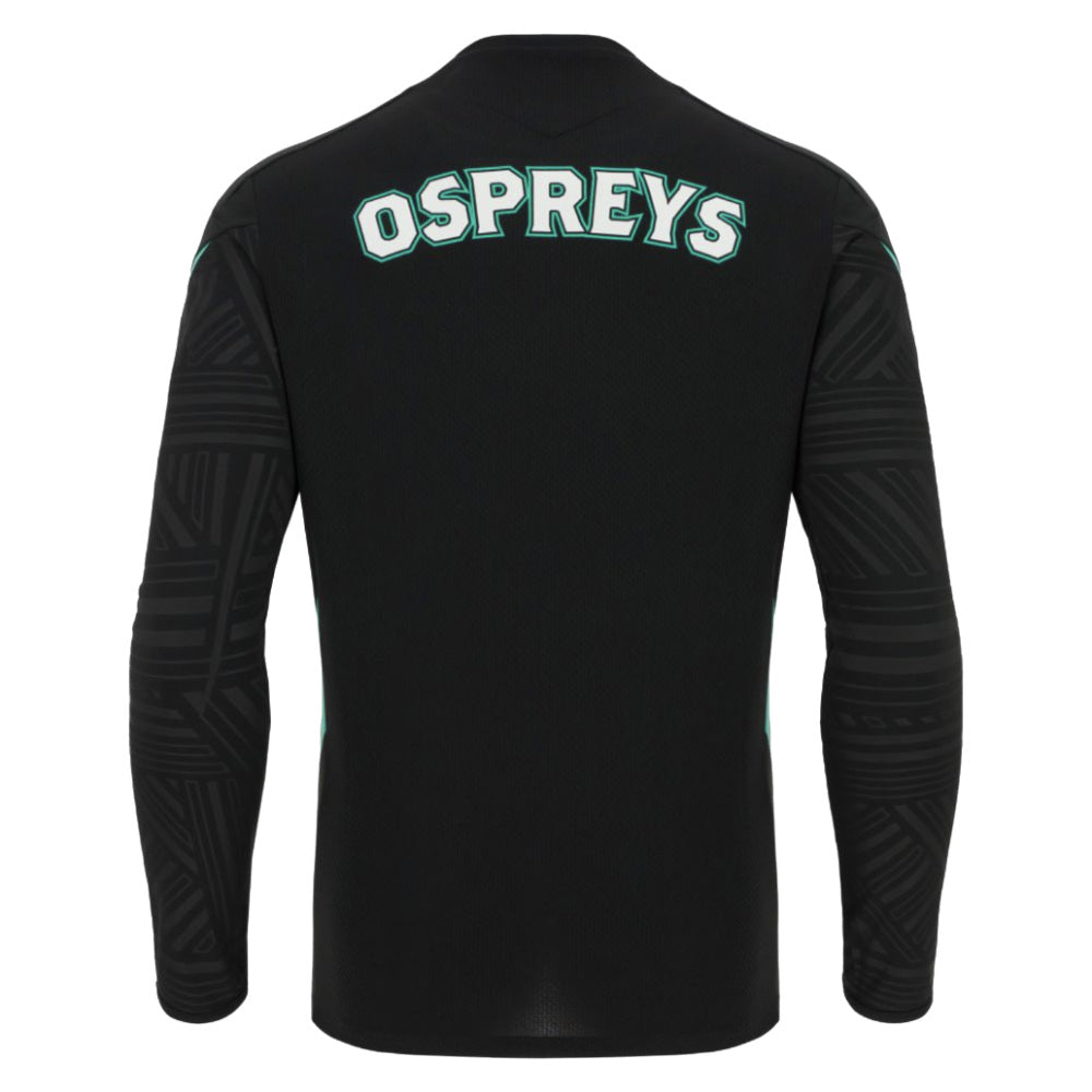 2025-2026 Ospreys Rugby Poly LS Training Tee (Black) (Your Name) Product - Hero Shirts Macron