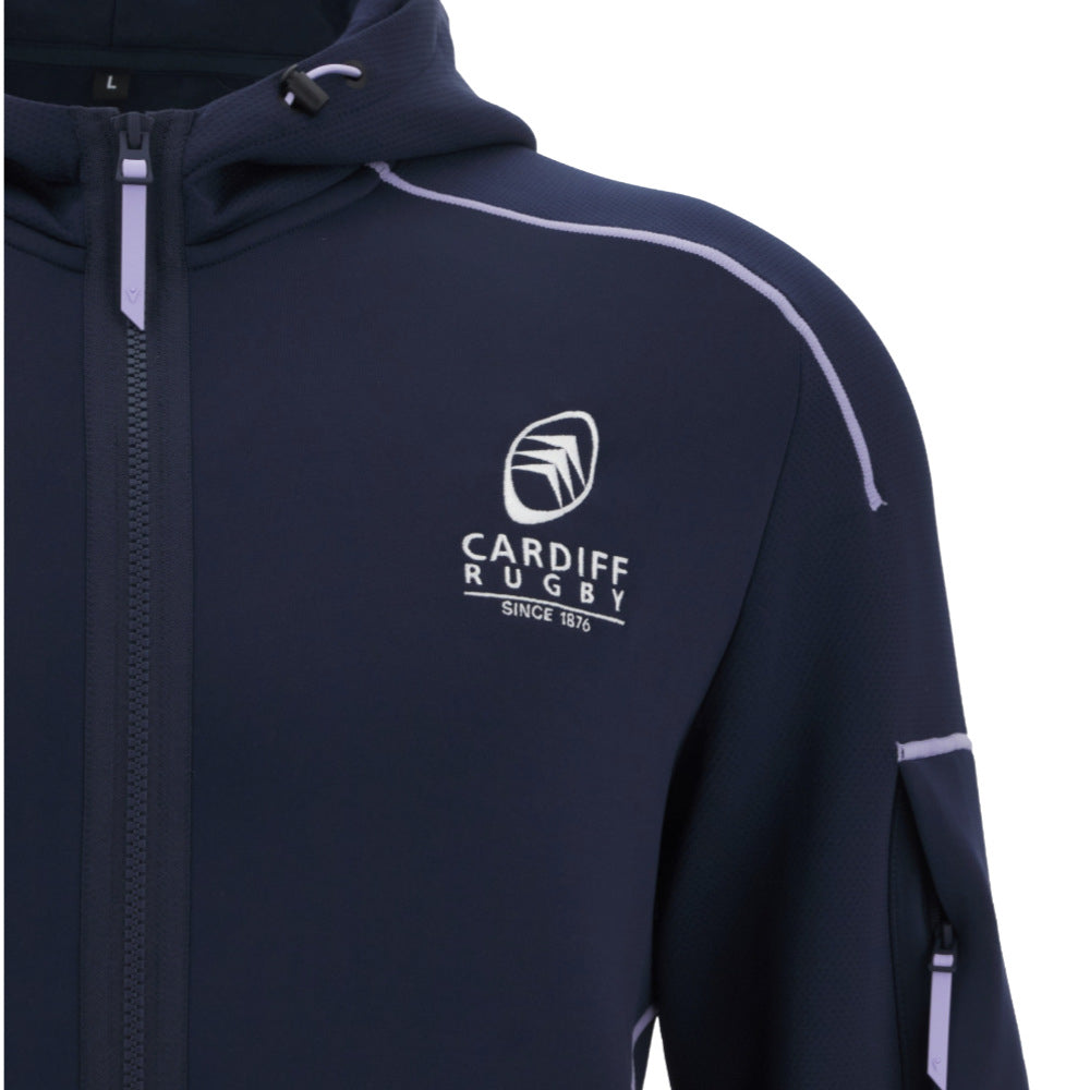2025-2026 Cardiff Blues Warm Up Ath Full Zip Hoodie (Black) Product - Hoodies Macron