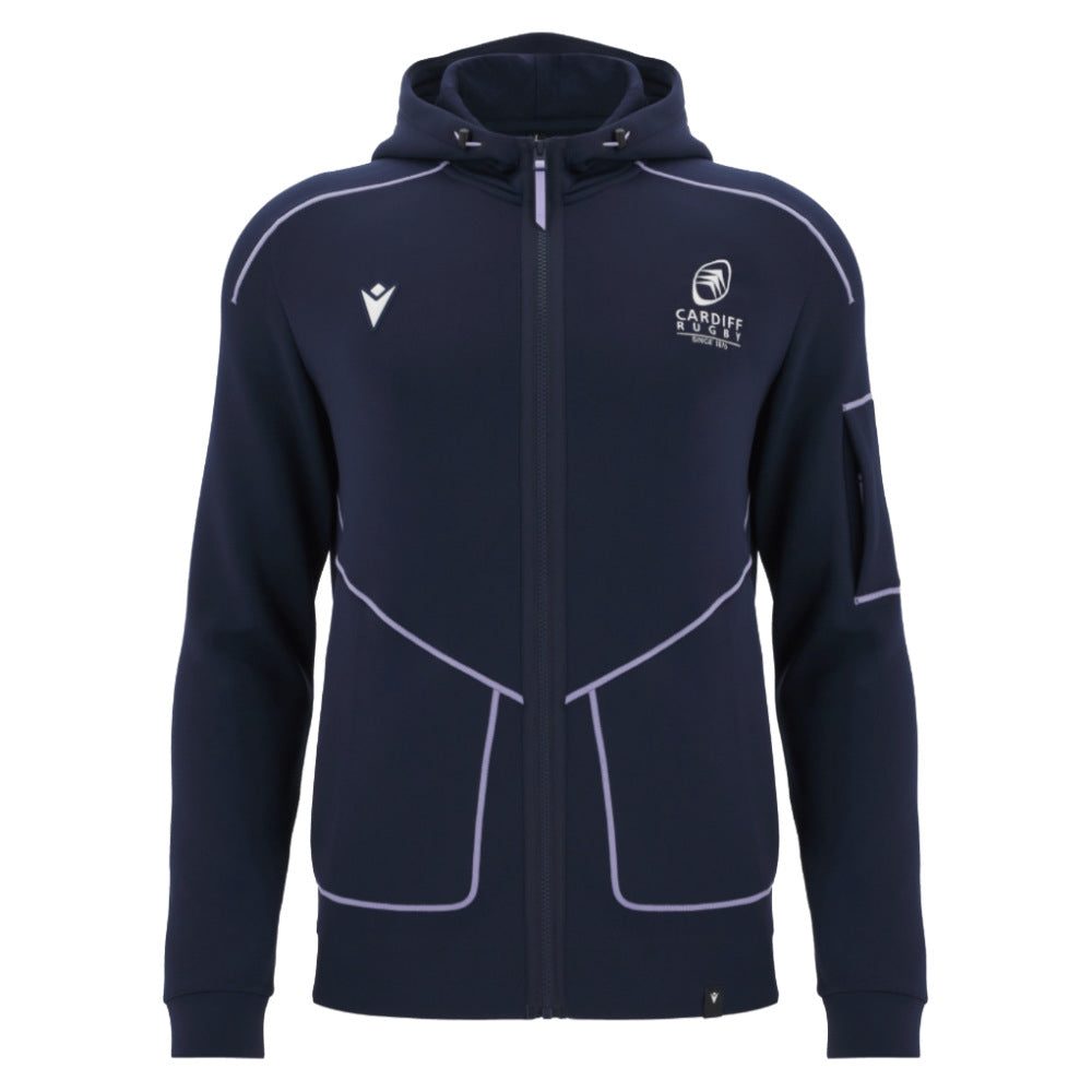 2025-2026 Cardiff Blues Warm Up Ath Full Zip Hoodie (Black) Product - Hoodies Macron
