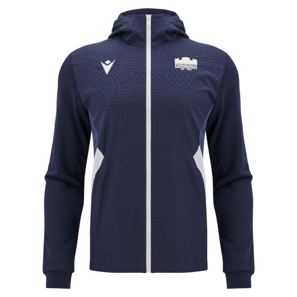 2025-2026 Edinburgh Rugby Hooded Warm Up Jacket (Navy) Product - Hoodies Macron