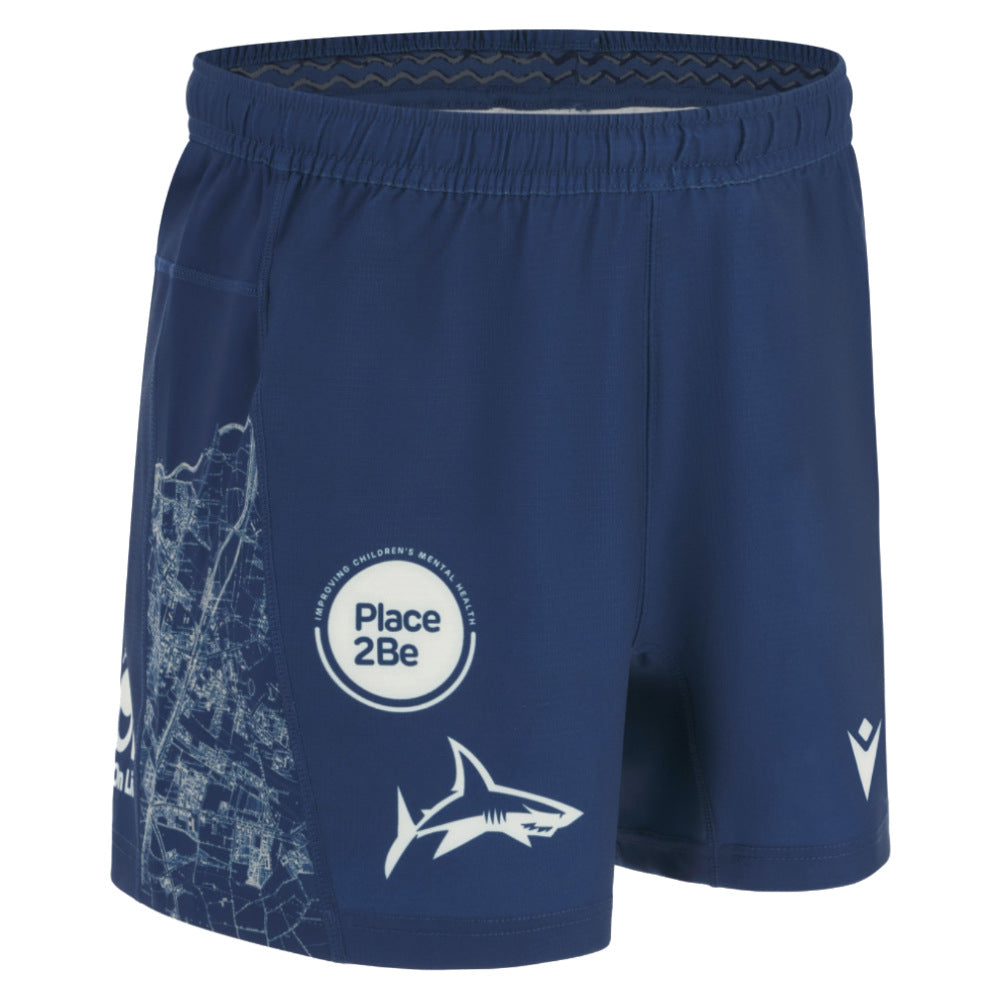 2025-2026 Sale Sharks Home Rugby Shorts (Navy) Product - Shorts Macron