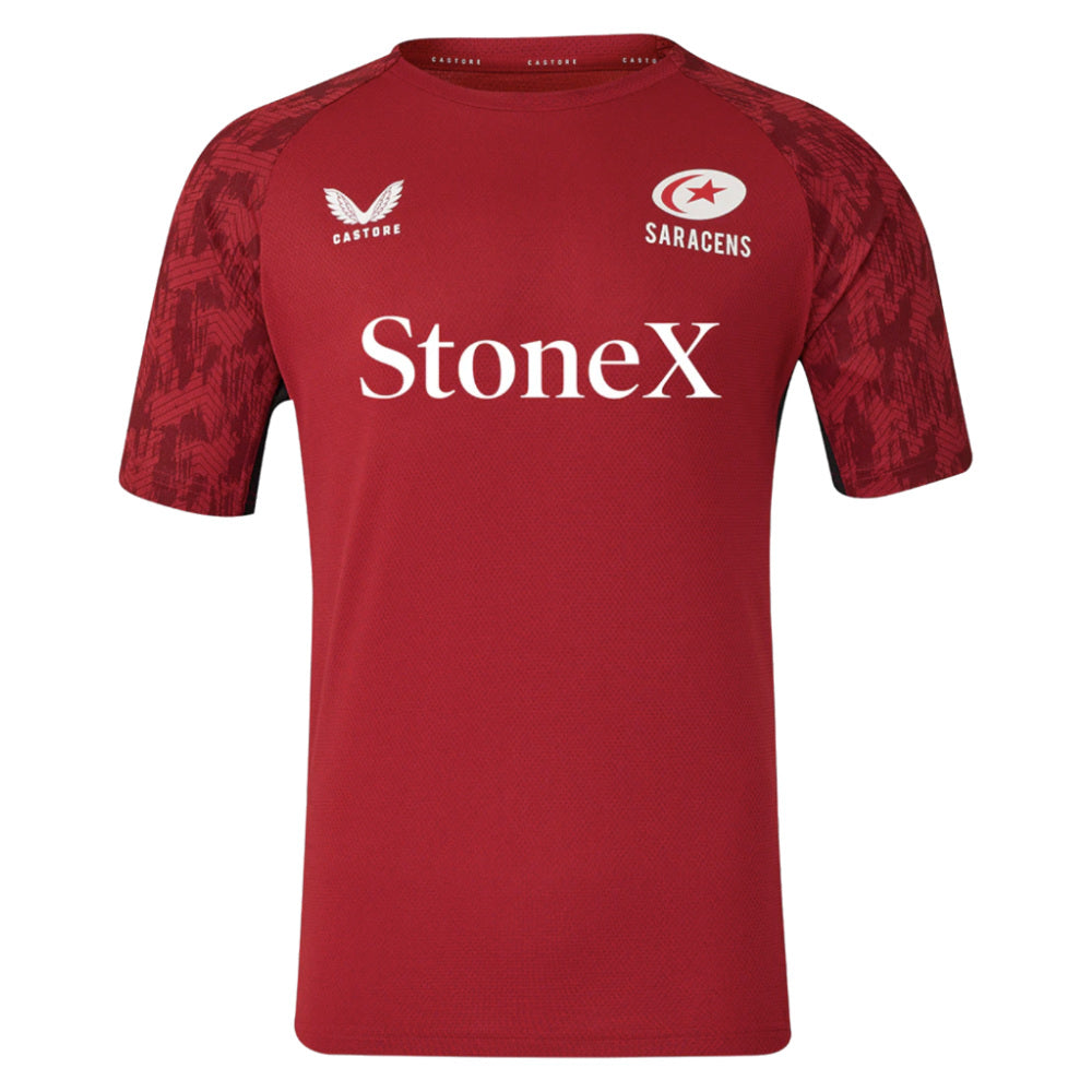 2025-2026 Saracens Performance Short Sleeve Tee (Rythmic Red) (Your Name) Product - Hero Shirts Castore