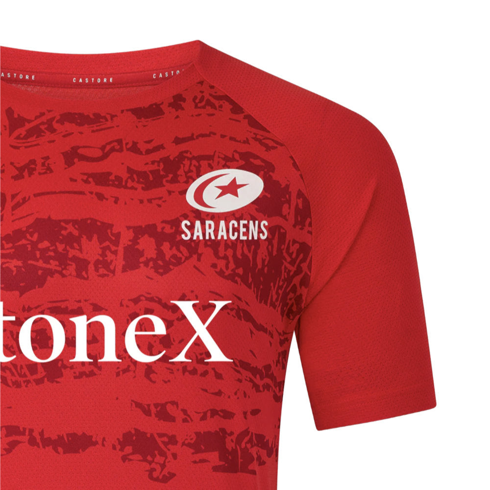 2025-2026 Saracens Pre Match Short Sleeve Tee (Red) Product - Training Shirts Castore