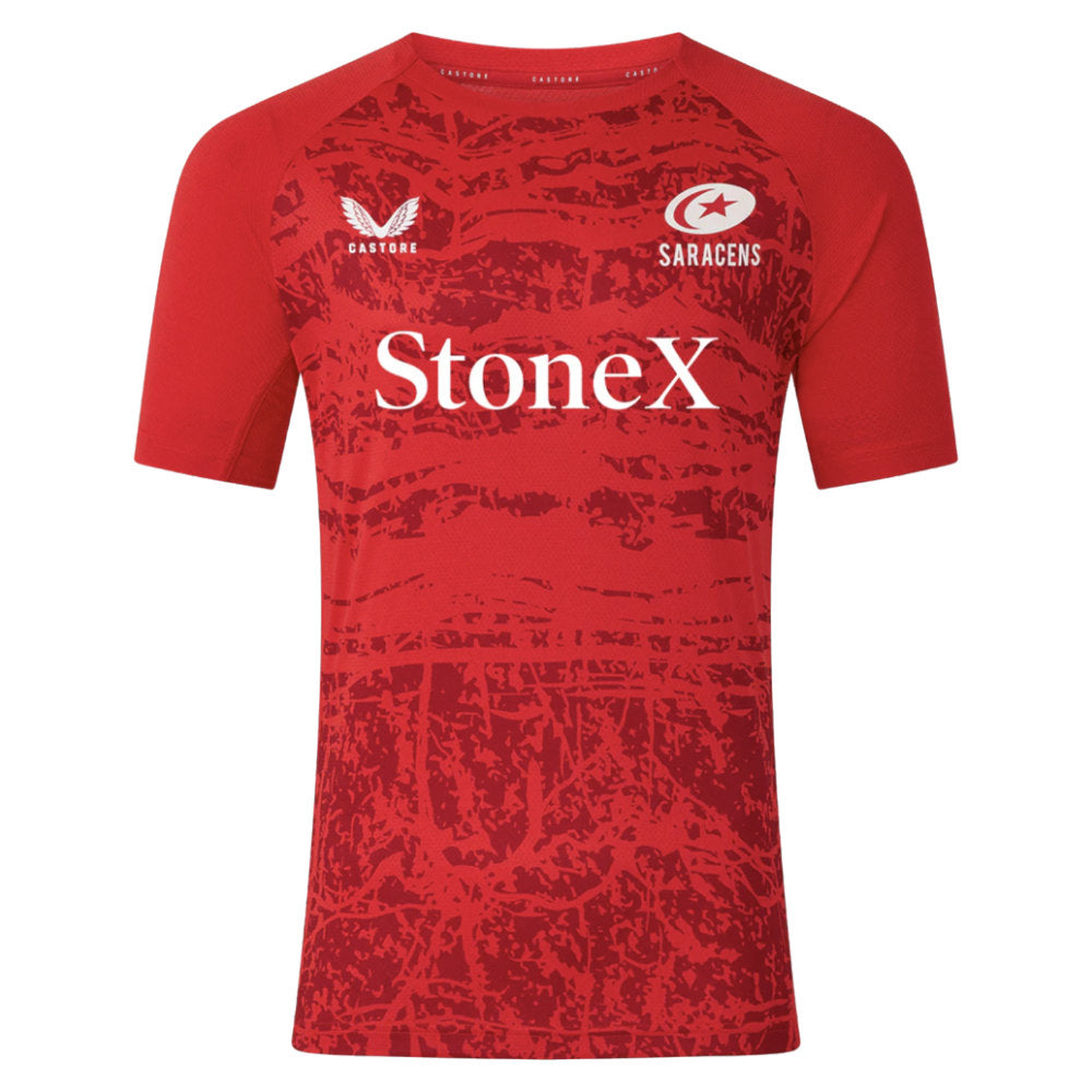 2025-2026 Saracens Pre Match Short Sleeve Tee (Red) (Your Name) Product - Hero Shirts Castore