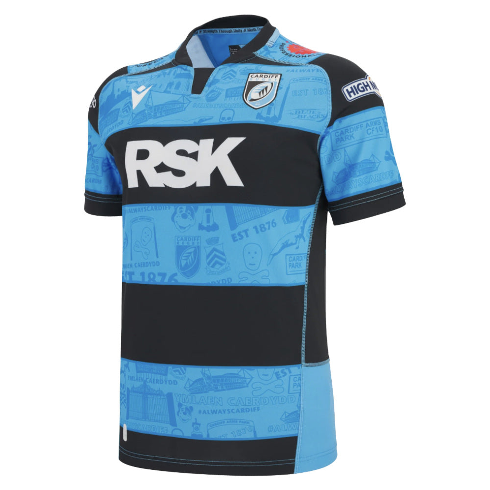 2025-2026 Cardiff Blues Home Poly Rugby Shirt (Kids) (Your Name) Product - Hero Shirts Macron