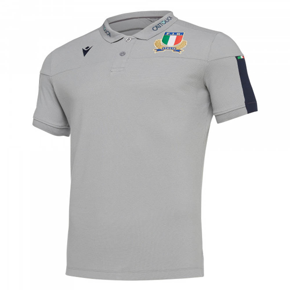 2019-2020 Italy Macron Rugby Official Cotton Polo Shirt Grey Product - Training Shirts Macron   
