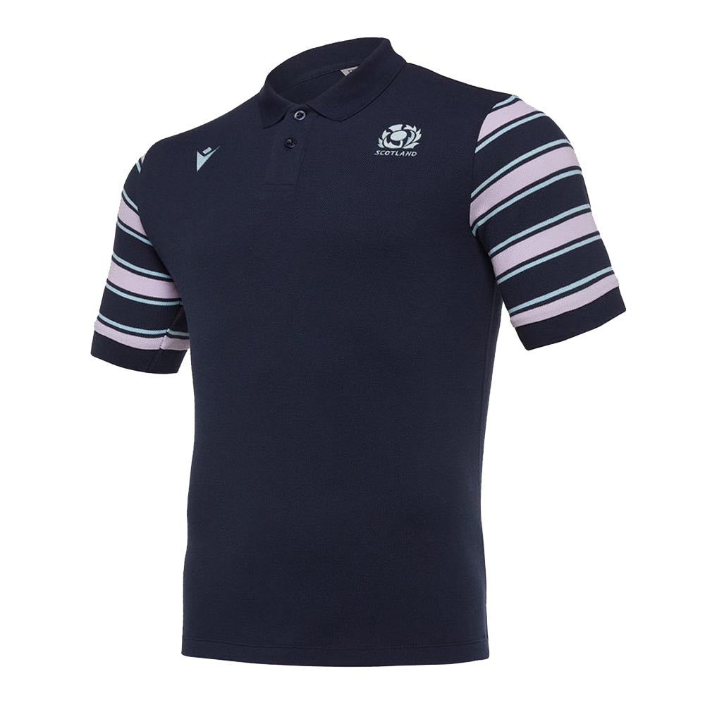 2019-2020 Scotland Macron Rugby Leisure Stripe Polo Shirt (Navy) Product - Training Shirts Macron   