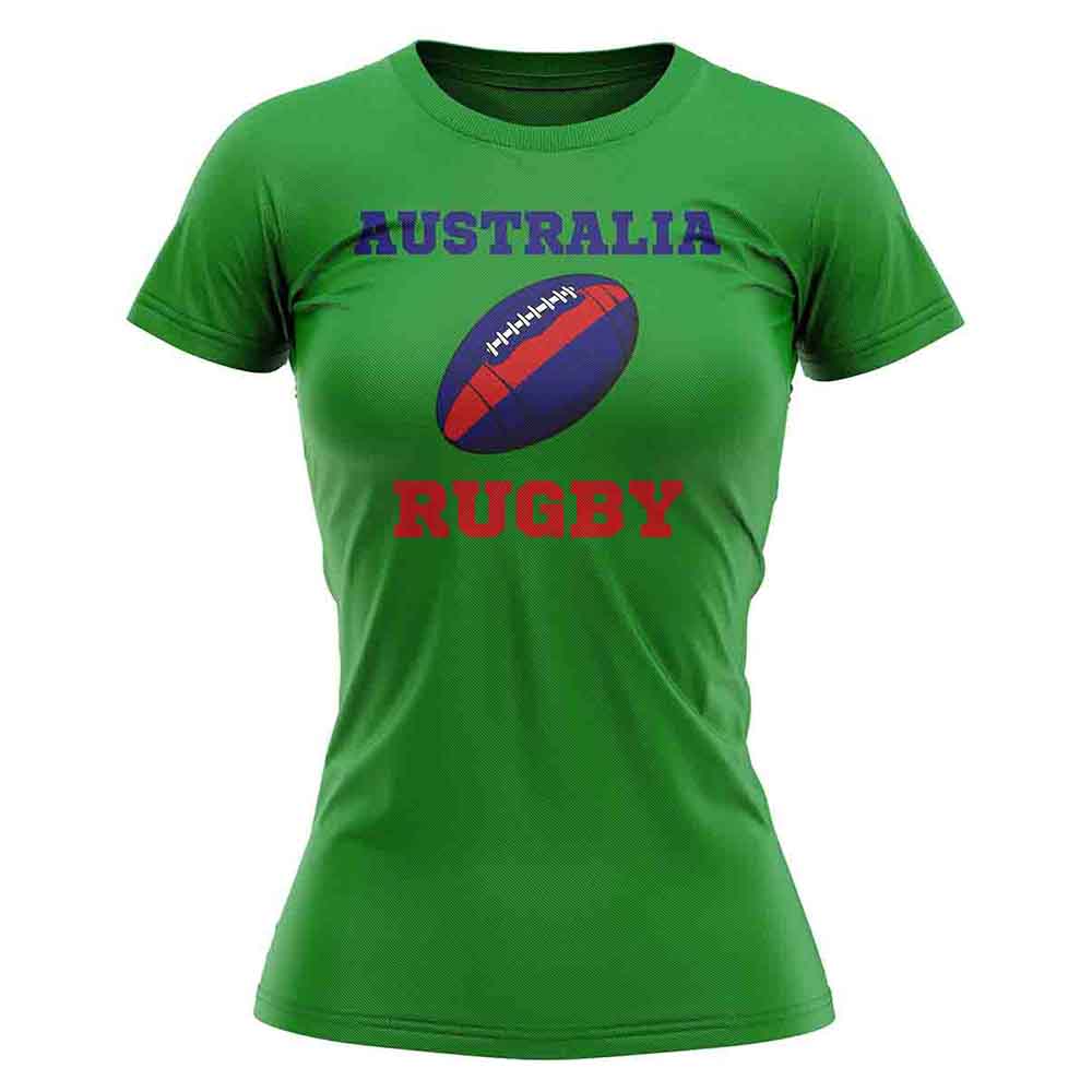 Australia Rugby Ball T-Shirt (Green) - Ladies Product - Football Shirts UKSoccershop   
