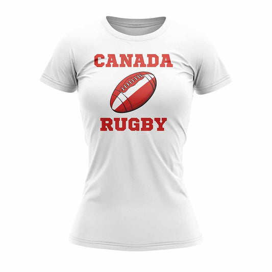 Canada Rugby Ball T-Shirt  (White)  - Ladies