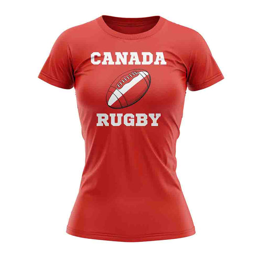 Canada Rugby Ball T-Shirt  (Red) - Ladies