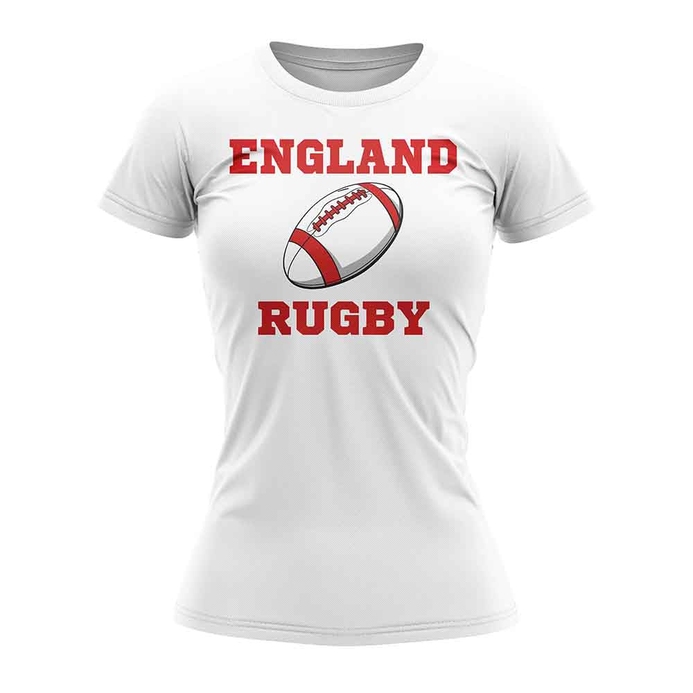 England Rugby Ball T-Shirt (White)  - Ladies Product - Football Shirts UKSoccershop   